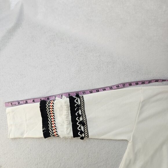 Sweater Cardigan Fringe Western Trim Sz M Boho Pockets Ethnic Batik - Picture 3 of 7